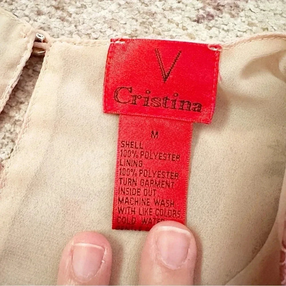 V Cristina• Peach Flowy Long Sleeve Dress Size M - Picture 11 of 16